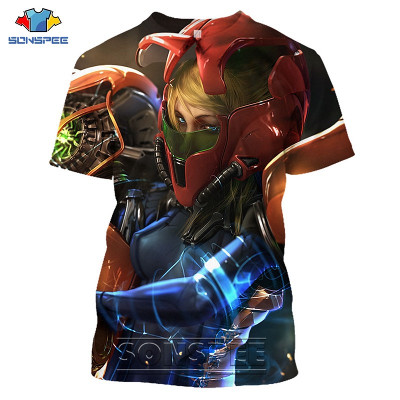 Kaus Metroid Anime Kaus Seksi Samus Aran Kaus Harajuku Permainan Kaus Homme