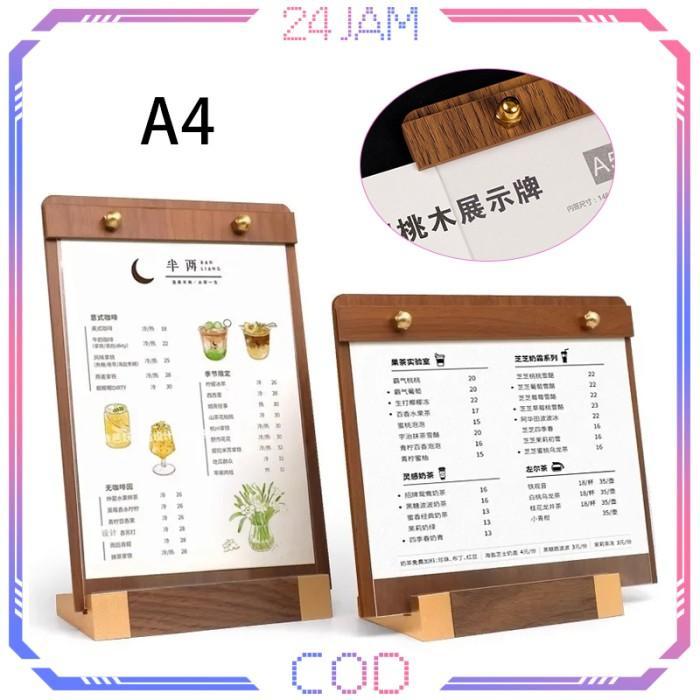 Menu Holder Kayu A4 Papan Menu Cafe Kayu Stand Menu Berdiri Standing Menu Meja Menu Kayu