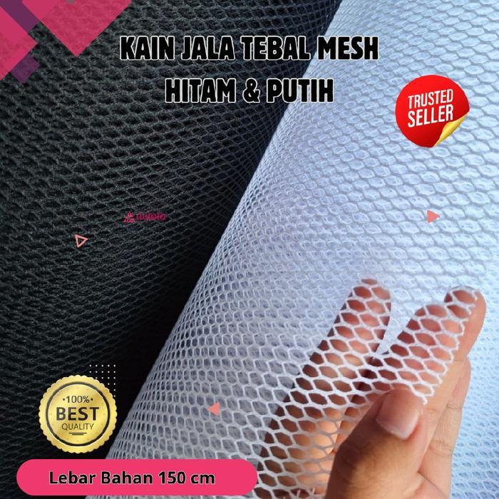 READY KAIN JARING JALA TEBAL UNTUK TAS, SEPATU, PECI, JOK SEPEDA Kain Krangan Hitam Putih Tebal Kaku