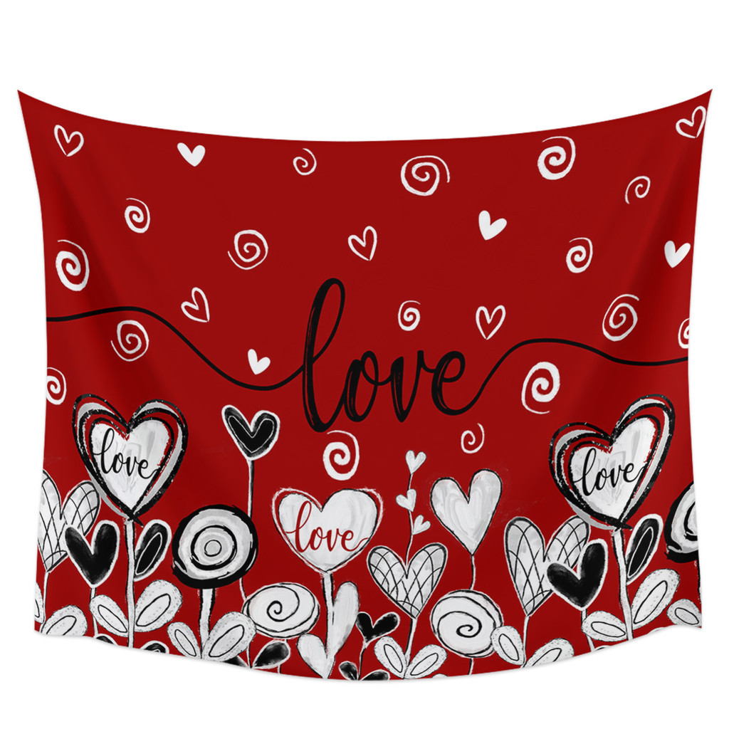 Valentine'S Day Red Black Heart Tapestry Wall Hanging Custom Boho Decoration Wall Tapestry Home Deco