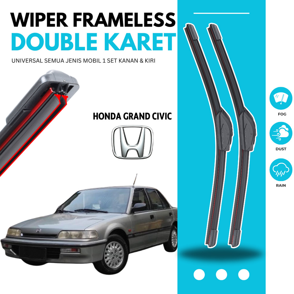 Wiper Premium Honda Grand Civic Double Karet Pembersih Kaca Depan Mobil 1 Set Kiri dan Kanan