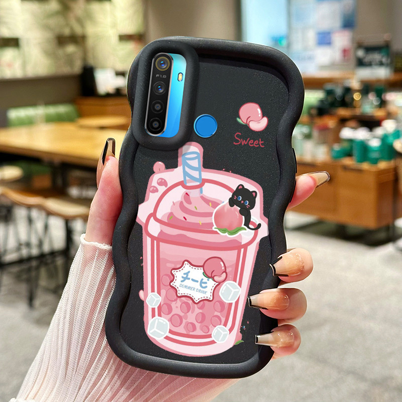 Casing HP Untuk Realme 5 5i 5s 6i Case Pink peach Ice cream soda Wavy Edge Macaron Cesing Silikon So