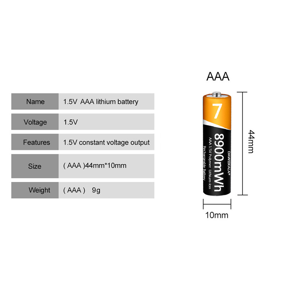AAA Battery 1.5V Rechargeable Battery Lithium-ion Battery 8900mWh AAA  Battery for remote control mo