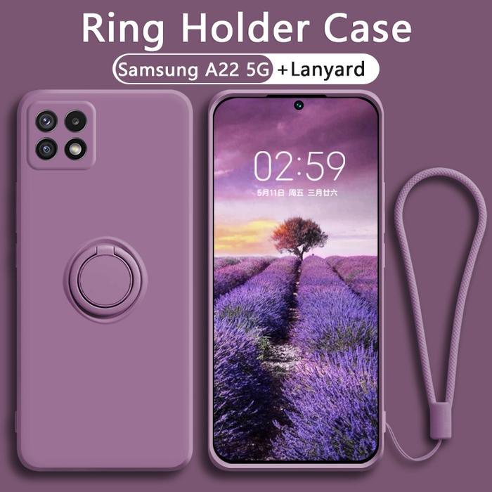 Case Untuk Samsung A22 5G Tali Lanyard Soft Case Ring Standing Softcase Hp