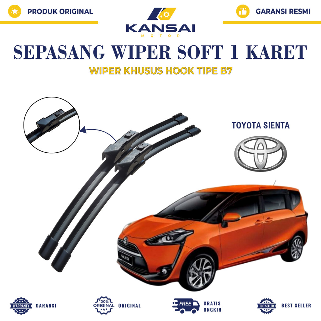 Wiper Blade Toyota Sienta Frameless Pembersih Kaca Depan Mobil 1 Set Kiri dan Kanan