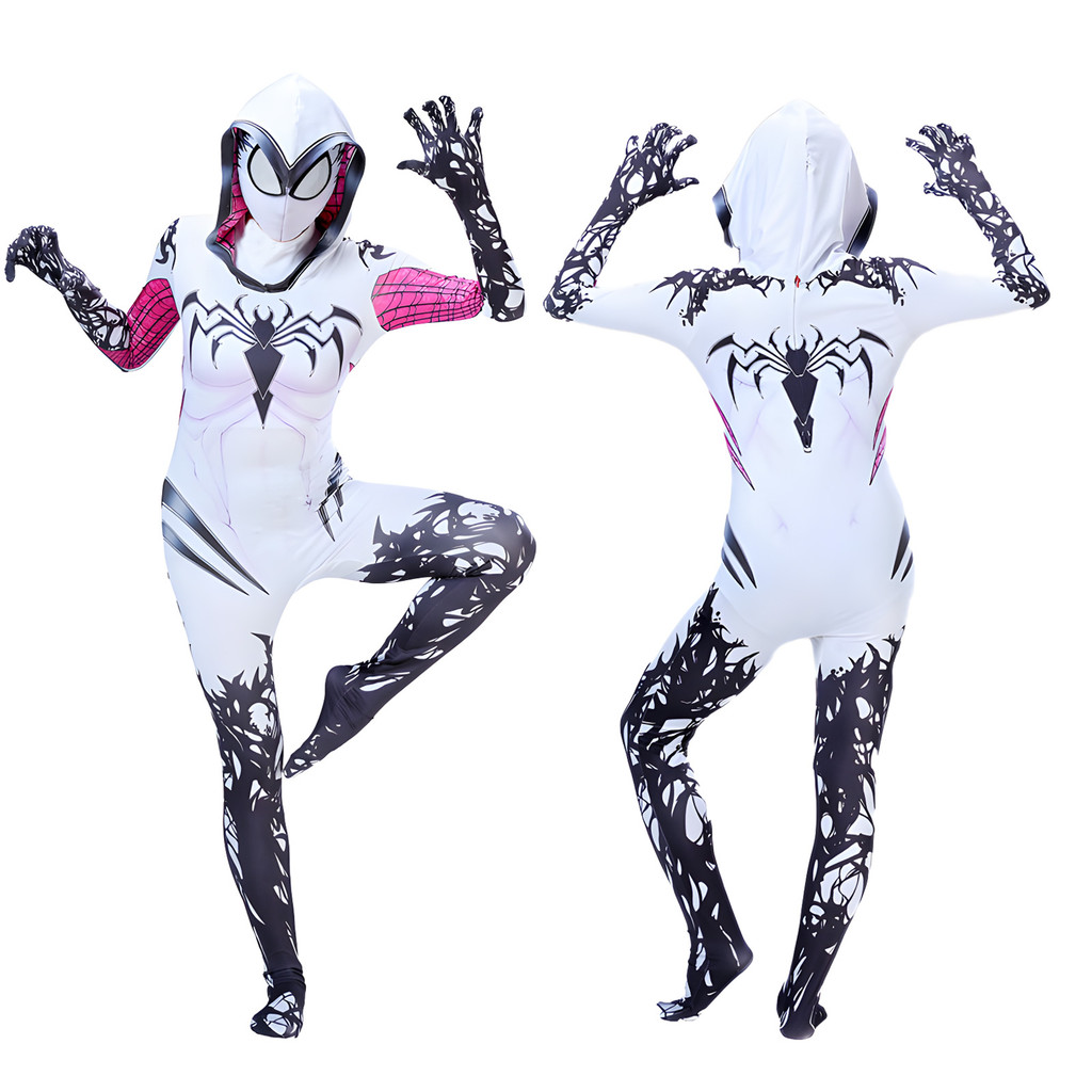 Kids Spiderman Cosplay Costume Girls Gwen Ghost Spider Costume Bodysuit Superhero Spider-Man