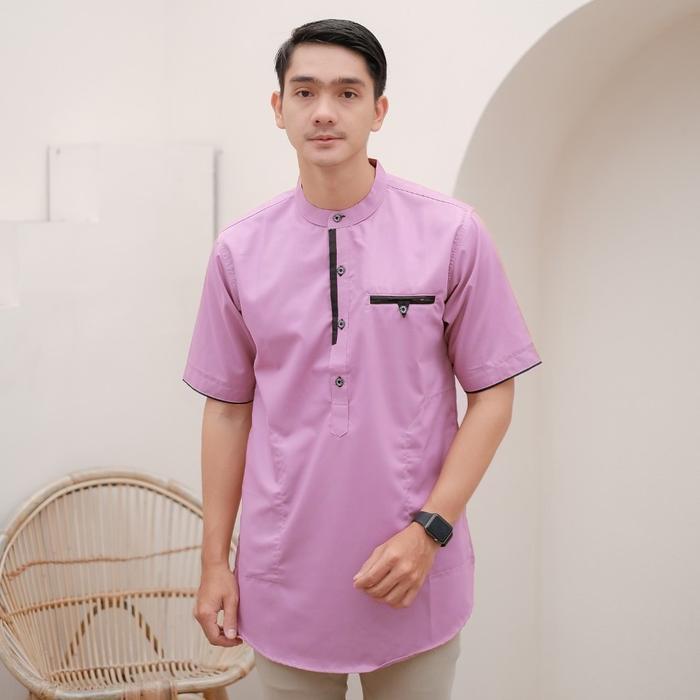 Baju Koko Pria Lengan Pendek Lilac