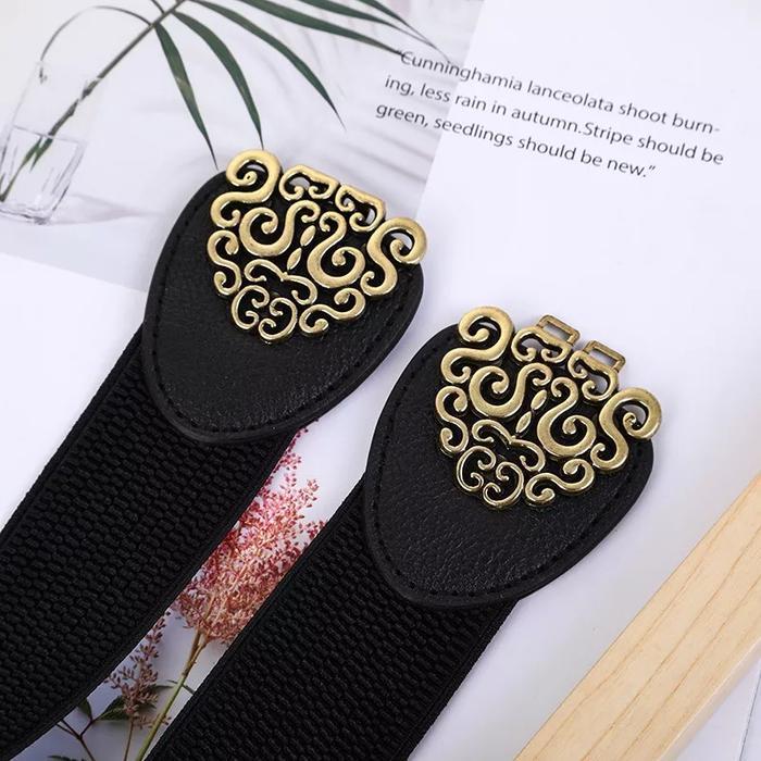 IKAT PINGGANG WANITA SABUK BELT ELASTIS OBI FASHION CINESSD GOLD HITAM KARET