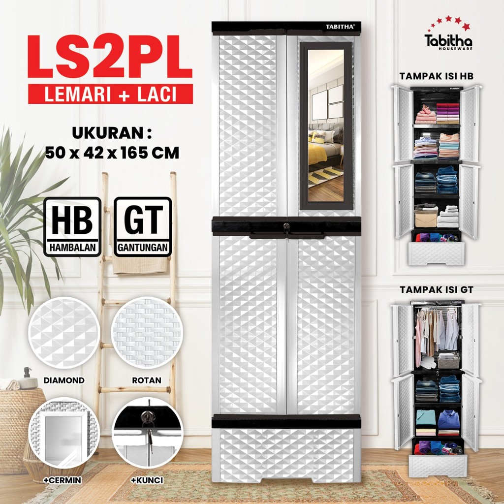 Tabitha Lemari Pakaian Plastik Dengan Laci Lemari 2 Pintu Serbaguna Premium - Tabitha LS2PL Series