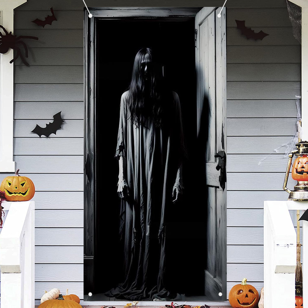 Halloween Door Cover, Halloween Door Backdrop Banner Ghost Creepy Devil Go Crazy Terror Theme Scary