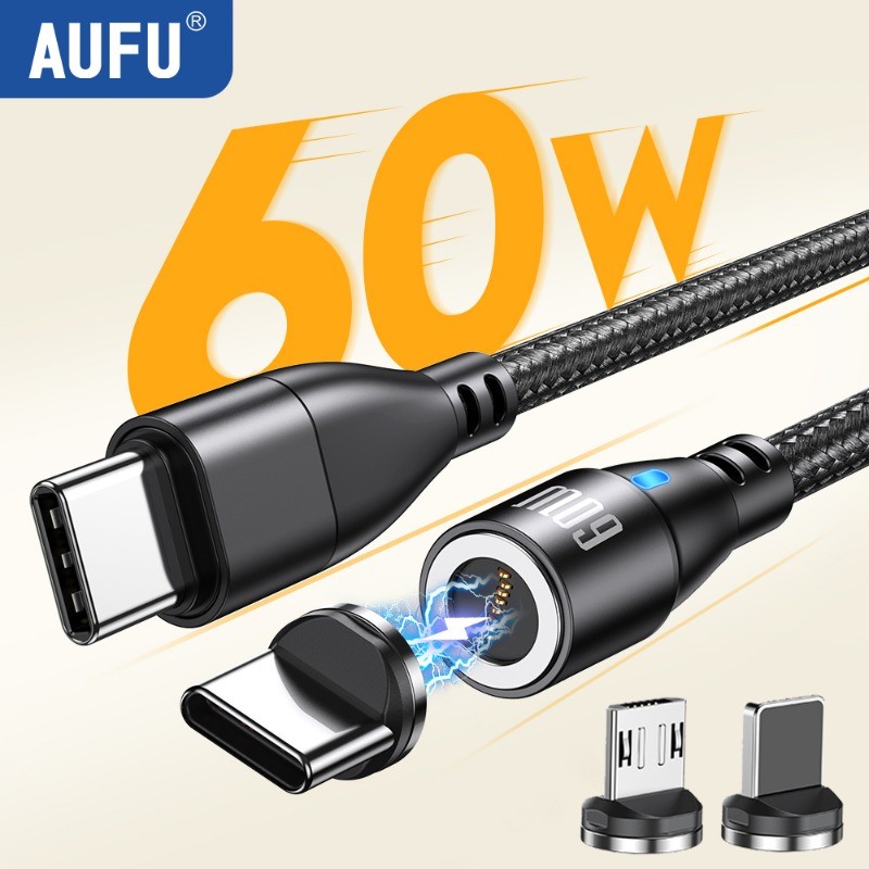 AUFU Magnetic USB C Cable 60W PD Fast Charging USB C To TypeC Micro Magnetic Data Cord For iPhone