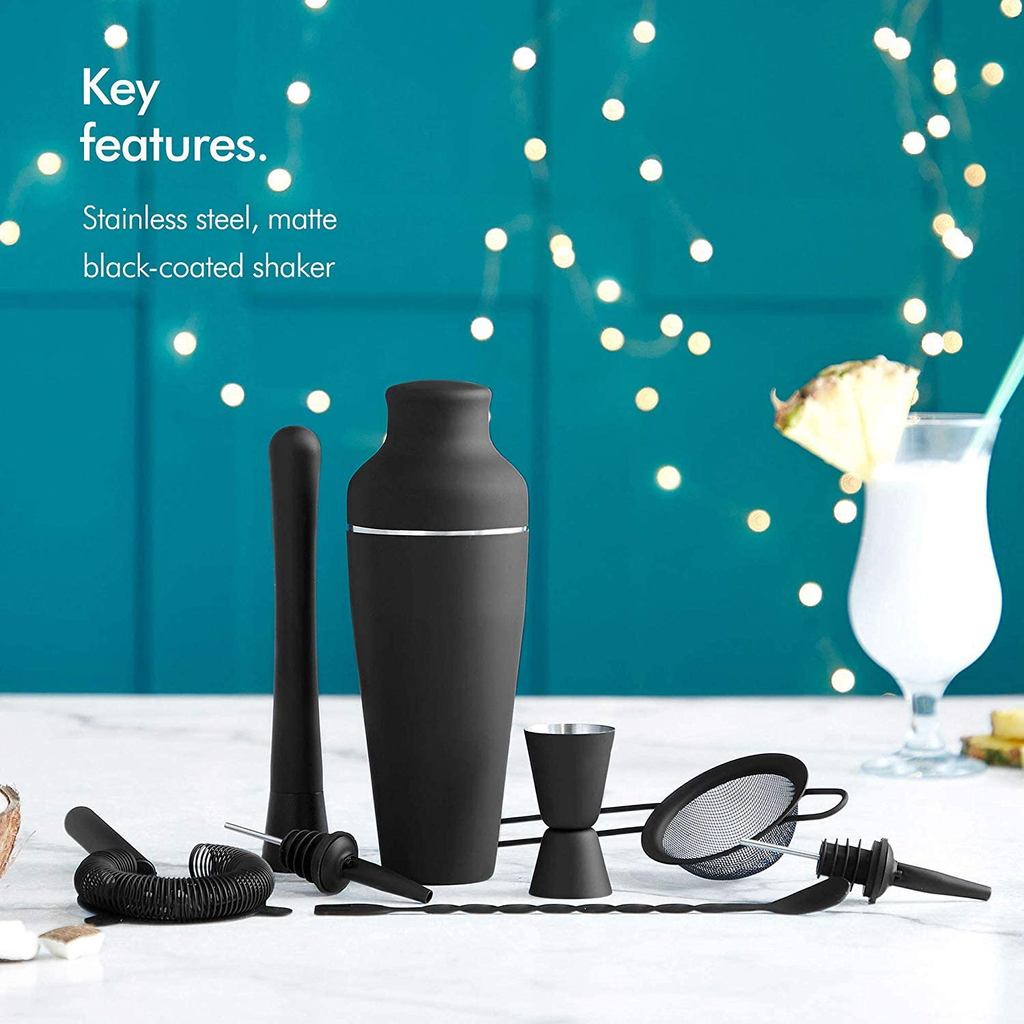 Cocktail Set, Cocktail Making Set, Parisian Matte Black 9 Piece Stainless Steel Cocktail Shaker Set,