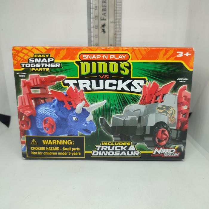 Mainan Anak Snap n Play Dinos VS Trucks Triceratops A Ori Nikko Toys
