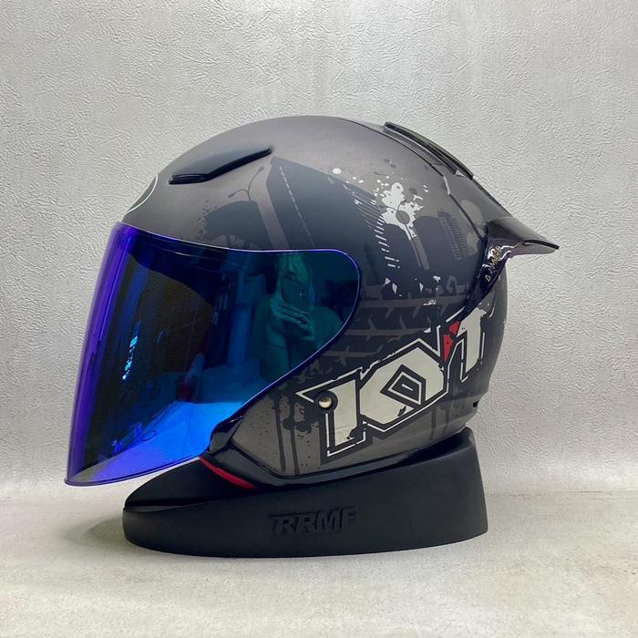 Helm Half Face KYT DJ Maru Kaca Biru dengan Spoiler 2D dan 3D