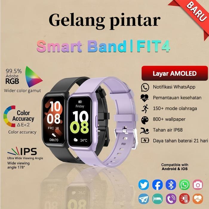 Promo Smart Band Fit4 Bluetooth Dukungan Whatsapp Bluetooth Pria Pemantauan KesehatanJam Tangan