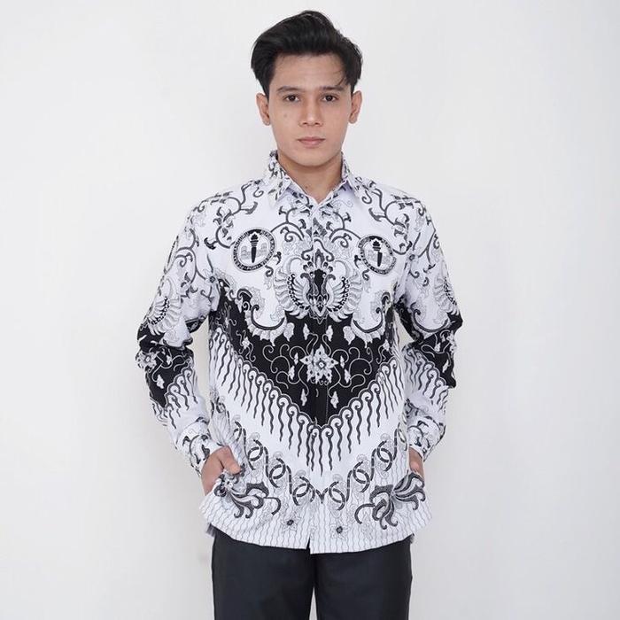 pgri kusuma bangsa Kemeja Batik Pria Motif Kusuma Bangsa Lengan Panjang dengan Lapisan Furing Ukuran