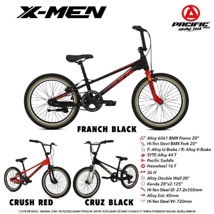 Pacific X-Men Franch Black BMX Sepeda BMX 20" Alloy 6061 Frame 20" Fork 20" Hi-Ten Steel U-Brake V-B