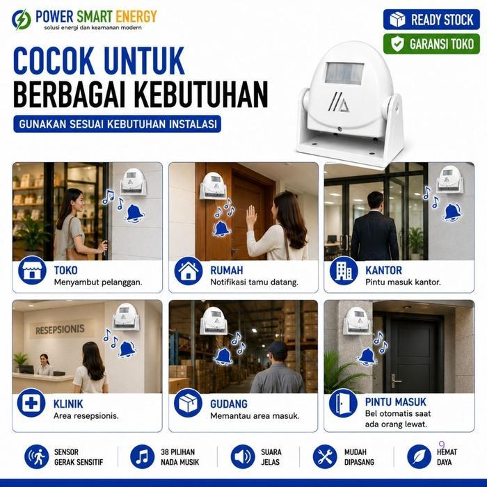 Premium Bel Selamat Datang Sensor Gerak Pir 38 Suara Bel Pintu Otomatis Untuk Toko Rumah Kantor