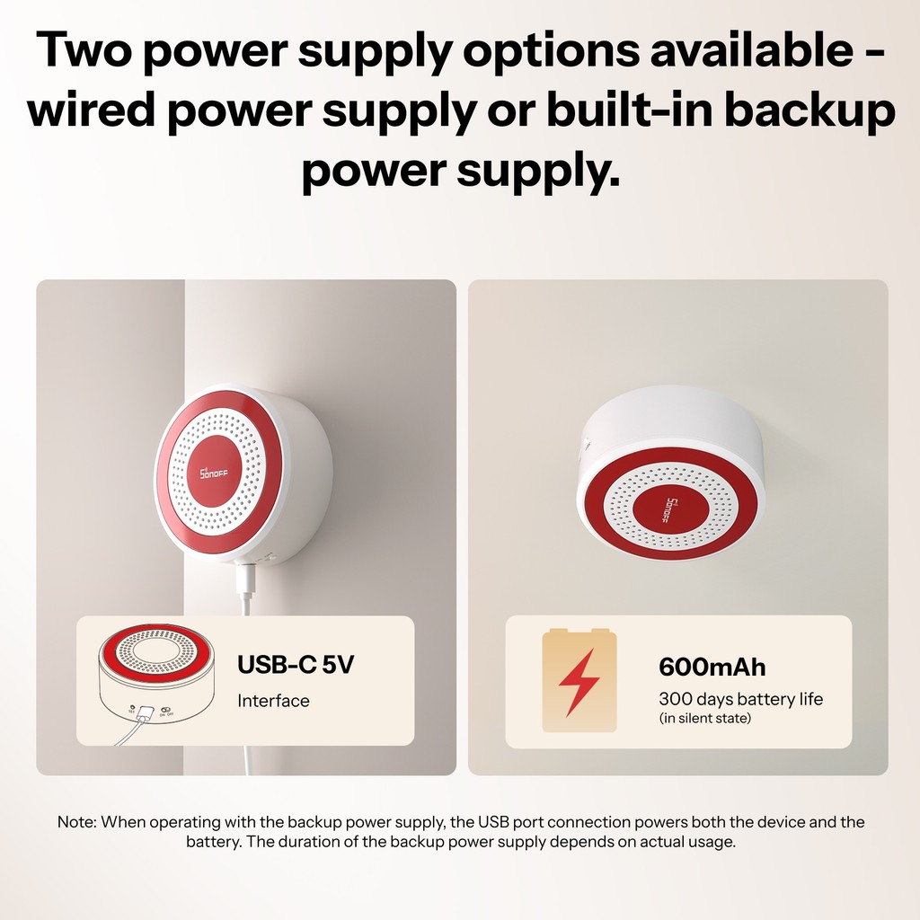 SONOFF SNZB09P Zigbee SenseGuard Indoor Siren,Loud Alarm, Alarm Tones,SoundLight Alert,Dual Power