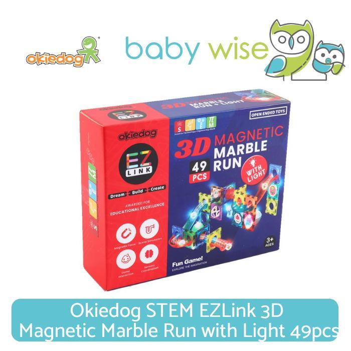 Okiedog STEM EZLink 3D Magnetic Marble Run with Light 49pcs