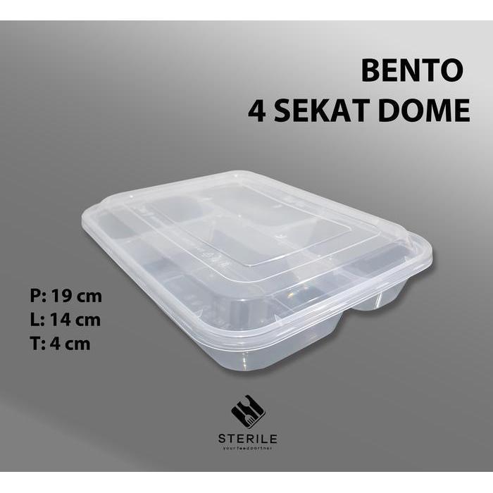 READY lunch box 4 sekat dome / kotak makan 4 sekat dome isi 25 pcs