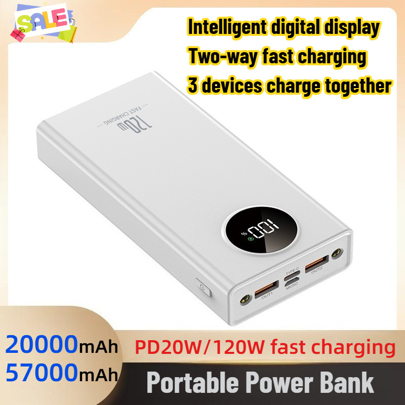 120W 57000mah Power Bank Super Fast Charging For Ultralarge Capa For Mobile Power External Battery