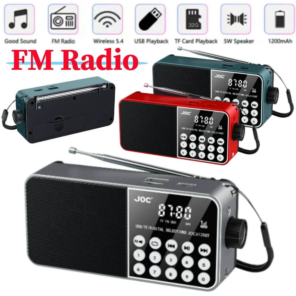 FM Radio Receiver Portable Mini Radio Recargable BT5.4 Speaker USB TF MP3 Player with LED Digital