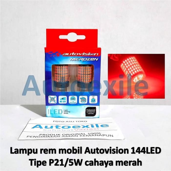Ready Autovision Microzen LED S25 P21/5W Red Merah 144LED 4014SMD 1157 Lampu Rem Motor Mobil Bayonet