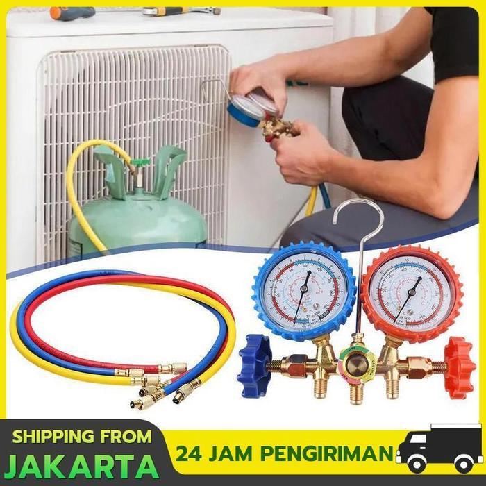 2025 new model1 Set Alat Pengisian Freon Kulkas Brass Double Manifold Multi One Cool Pengisian Freon
