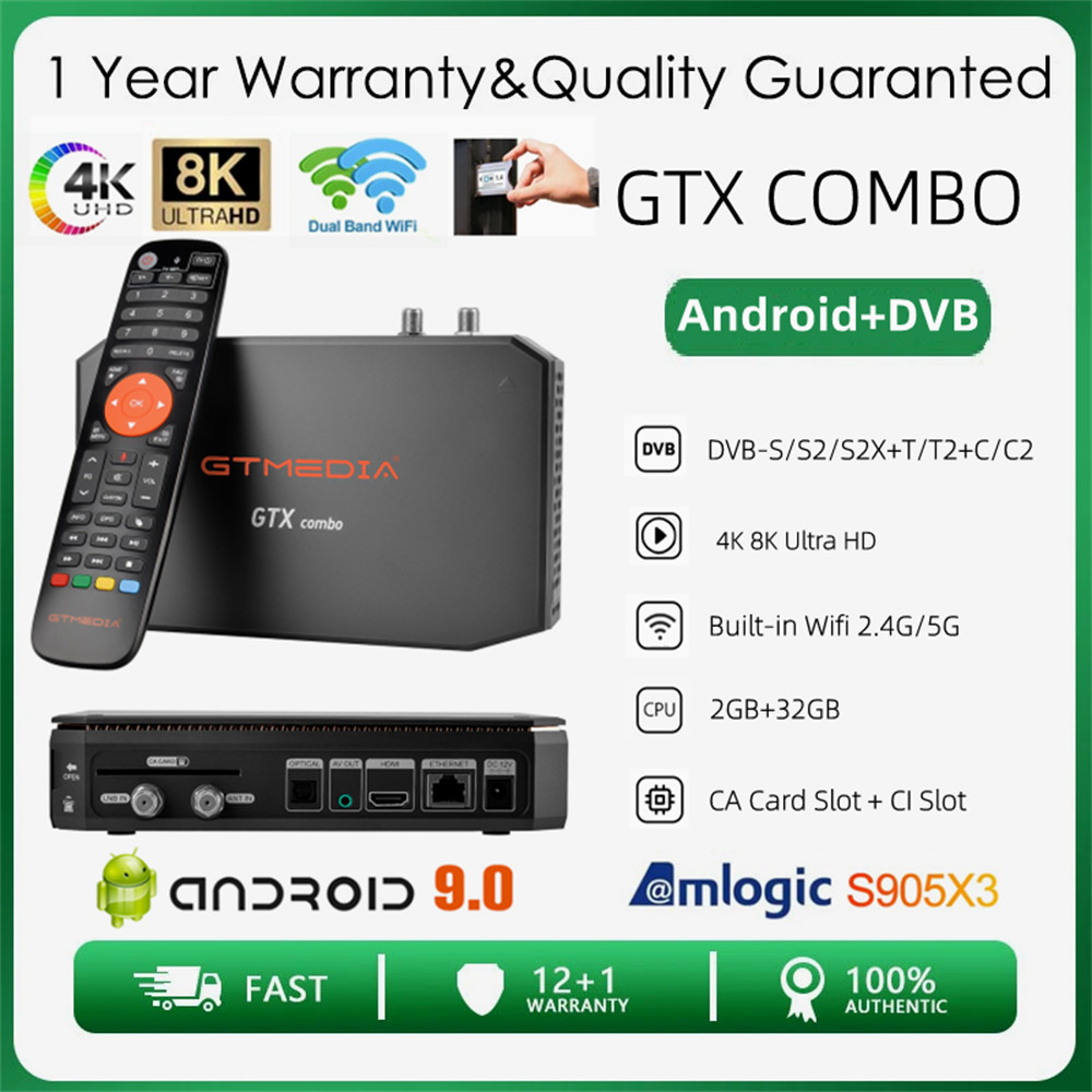 GTMEDIA GTX Combo Smart TV Box Android 9.0+DVB-S/S2/S2X,DVB-T/T2/C/C2,ATSC-T1.0/C,Support CA&CI