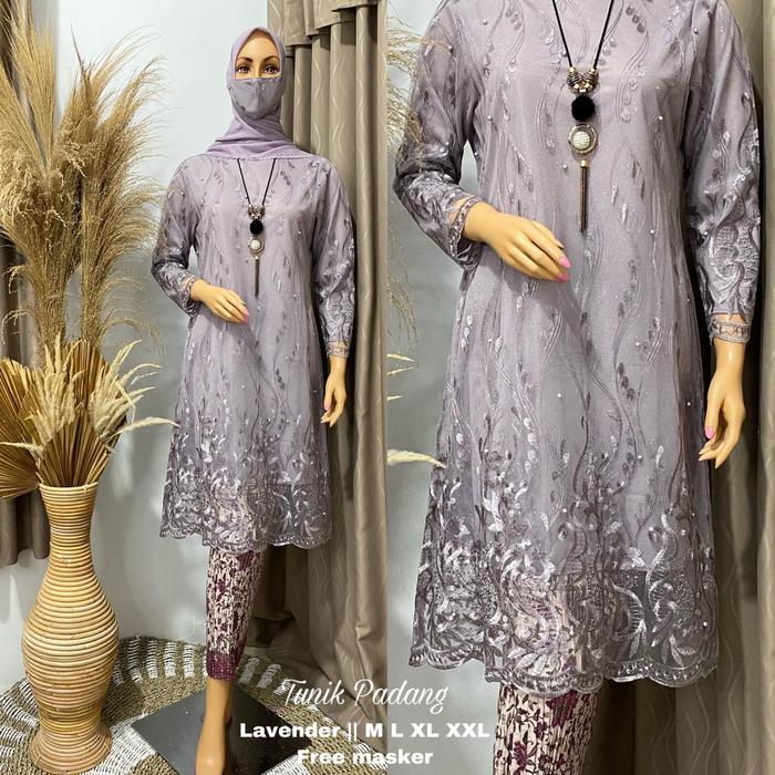 Setelan Kebaya Modern Tunik Tulle Bordir//Set Baju Kurung Brokat Rok Plisket