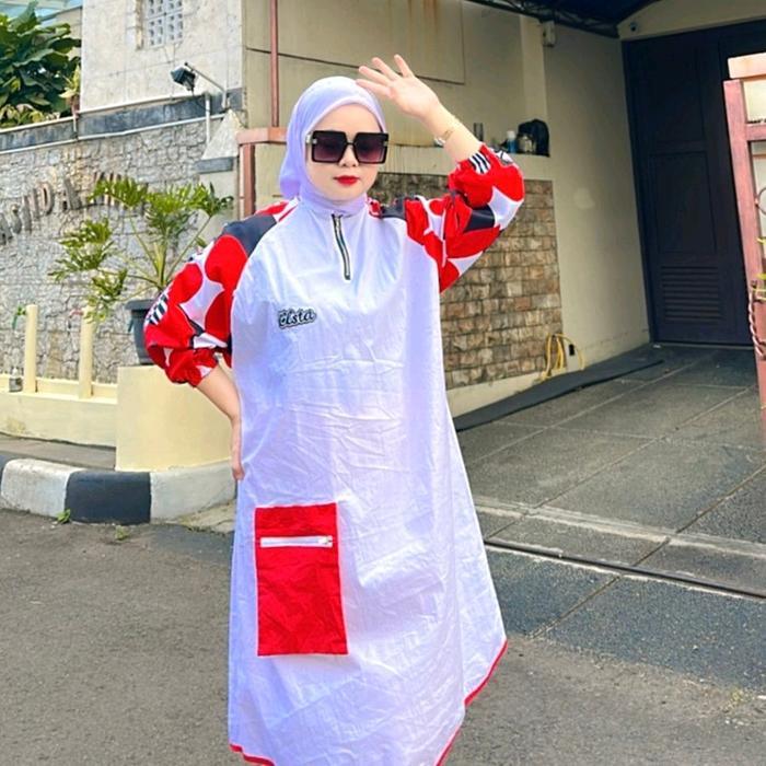 olfc- Emilia Set Tunik Merah-Putih By Calistha Celana