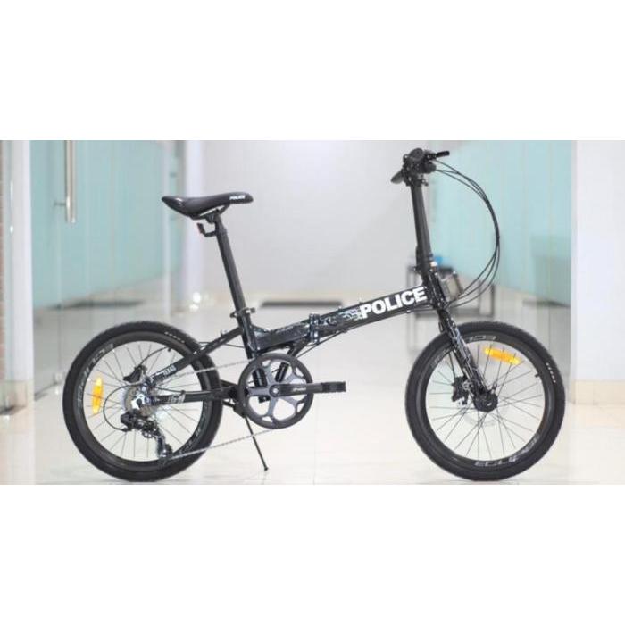Sepeda Lipat Police Texas Laser 20inch Alloy Bonus Tas FBX Shimano 8sp - Hitam