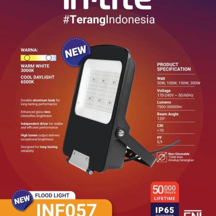BERKUALITAS LAMPU SOROT FLOOD LIGHT LED INLITE 50W 50 WATT - INF057