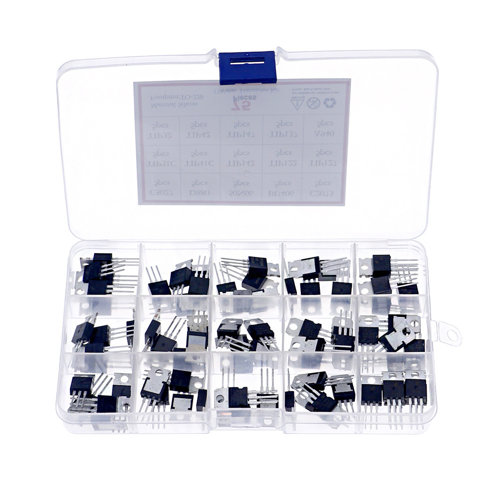 75pcs 15Kinds Transistor TO-220 Kit C5025 D880 50N06 BU406 C2073 TIP31 TIP32 TIP41 TIP42 TIP142