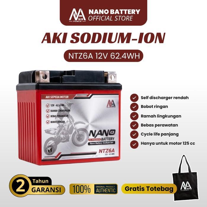 NANO BATTERY Aki Motor Sodium Ion NTZ6A ACCU Motor 125CC Injeksi Aki Motor Kering