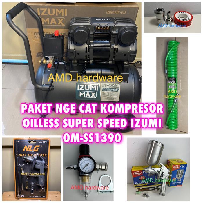 PAKET HEMAT NGECAT KOMPRESOR OILLESS HS1390 OM-SS1390 1,75HP 24L Izumi