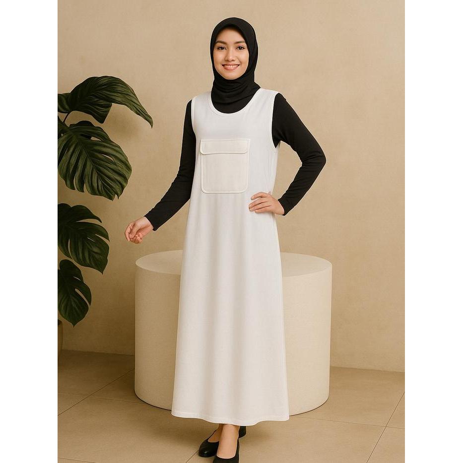 NEWW singlet Daleman Gamis Wanita Berkantong Depan untuk perlengkapan Haji dan Umroh Baju Muslim