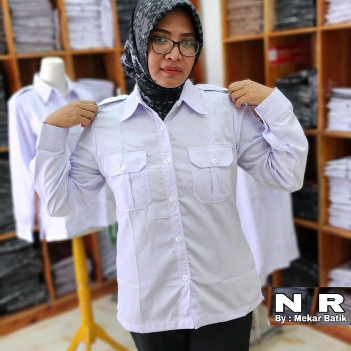 Baju Kerja Dinas Seragam Wanita Putih Katun Lengan Panjang ASN PNS PPL Security Dll. - Putih PDH, S