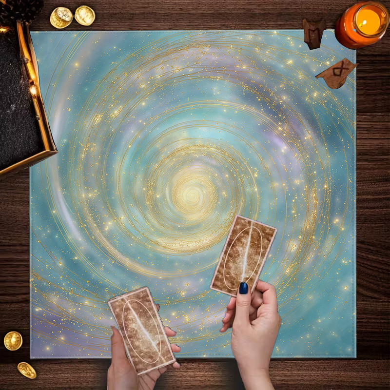 1pc Cosmic Vortex Galaxy Tarot Altar Cloth Teal Gold Starry Sky Witchcraft Astrology Divination