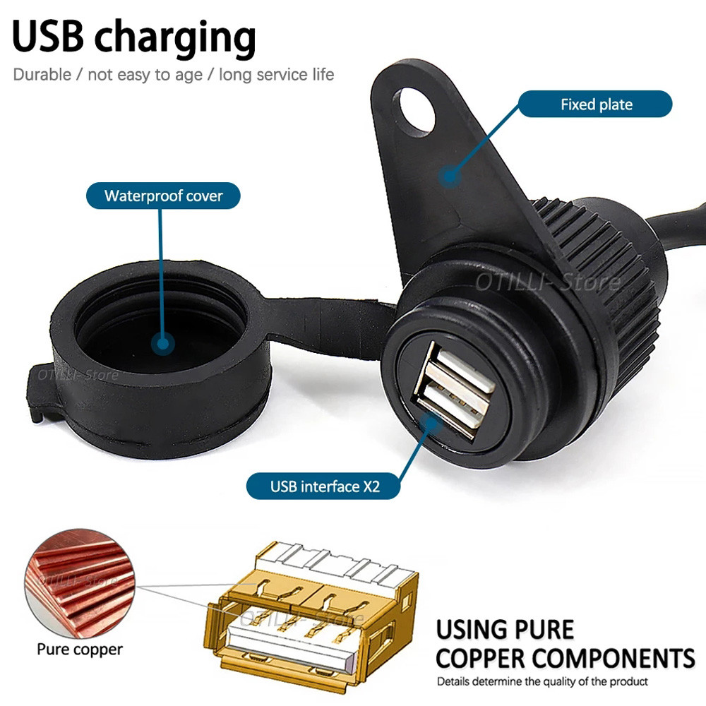 Motoryle 12V DV For Yamaha MT07 MT09 SP Traer FZ09 FZ07 Traer XSR 700 900 Double USB harger Adapter