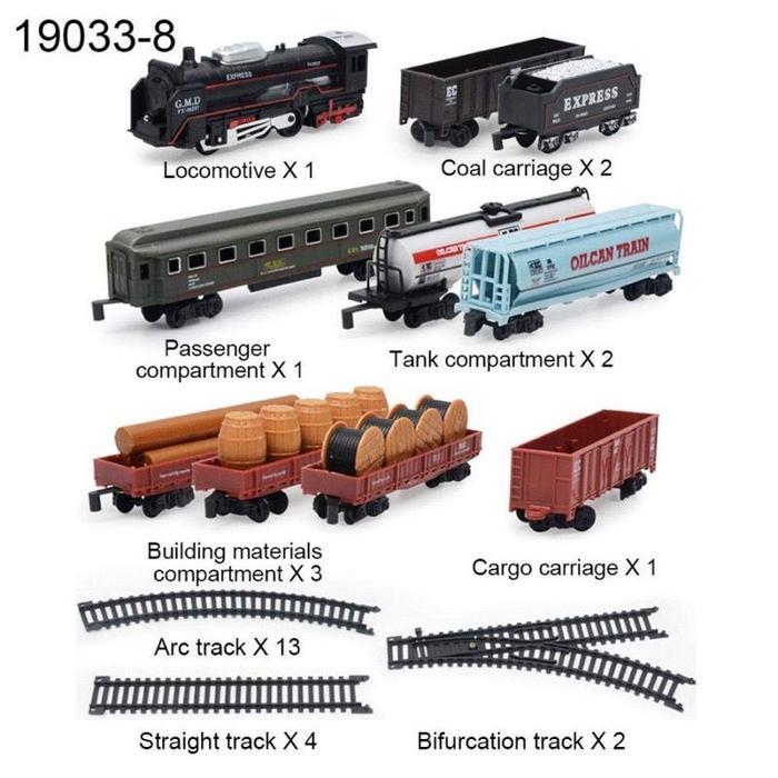 Kereta Mainan Lokomotif Jumbo dengan Gerbong dan Rel, Set Angkutan Muatan Barang, Cocok untuk Anak S