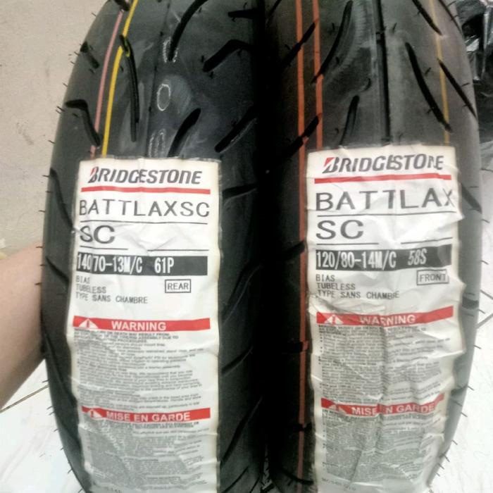 PAKETAN BAN LUAR BRIDGESTONE BATTLAX SC UKURAN 120/80-14 DAN 140/70-13 TUBELESS ADV/APRILLIA
