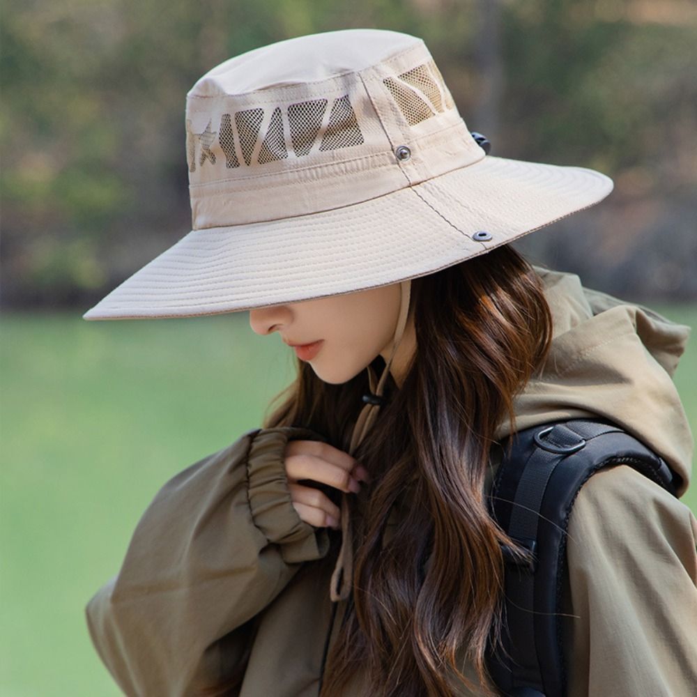 Fashion Summer Men Women Bucket Hat UV Protection Wide Brim Outdoor Hiking Hat Mesh Fisherman