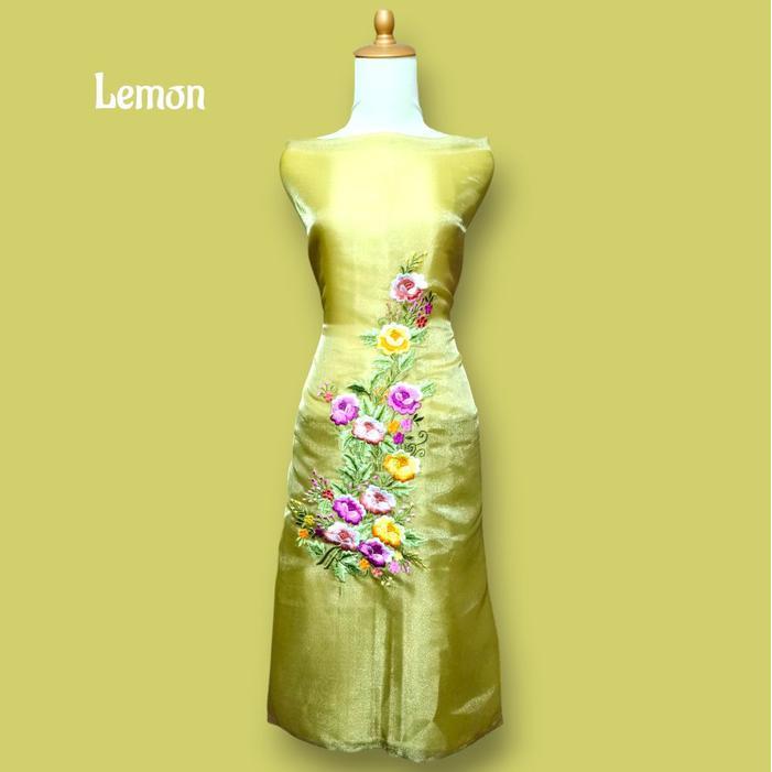 Bahan Baju Kurung Bordir Manual Suji Caia/Bahan Organza Crystal/Motif Bordir Manual Suji Caia