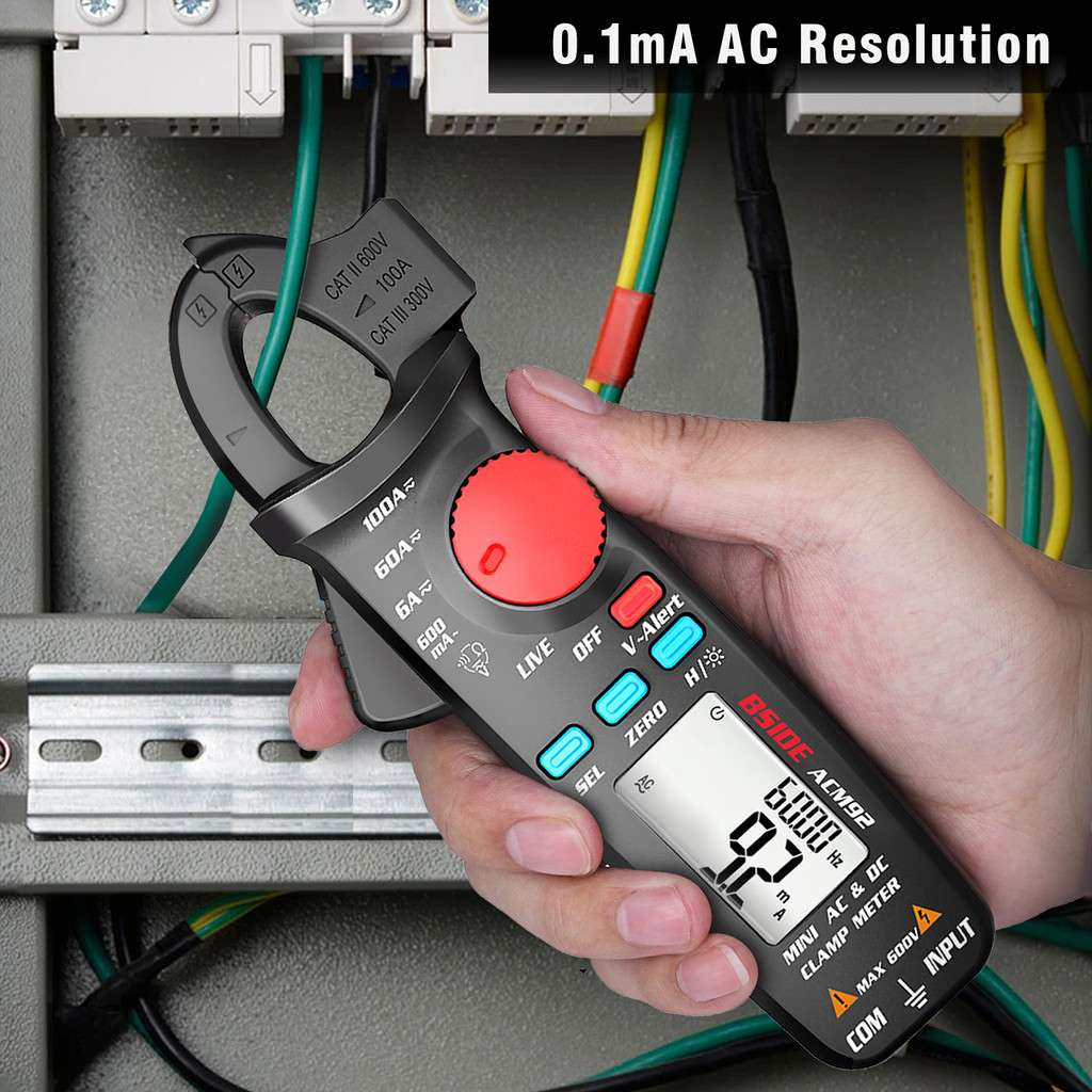 BSIDE ACM92 DIGITAL CLAMP METER AC DC CURRENT VOLTAGE MULTIMETER OHM HZ NCV CONTINUITY TESTER 100A