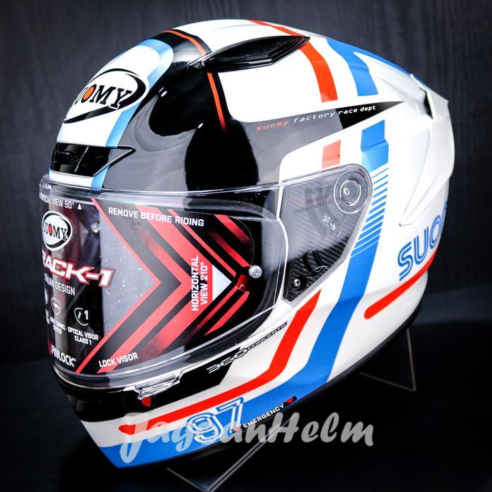 Suomy Helm Track1 Ninety Seven White Red Track 1 Single Visor - Motorcycle