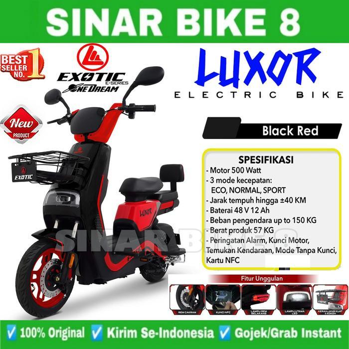 Sepeda Listrik Electric E Bike EXOTIC LUXOR Disc Brake 500 Watt Garansi Resmi - Black Red