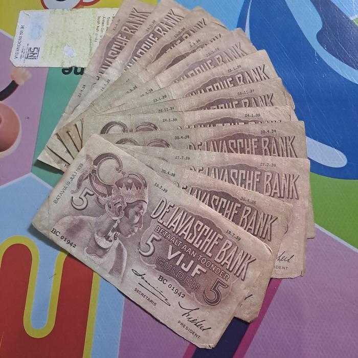 Diskon Uang Kuno Seri Wayang Pecahan 5 Gulden 1933-1939 Cukup Langka Original