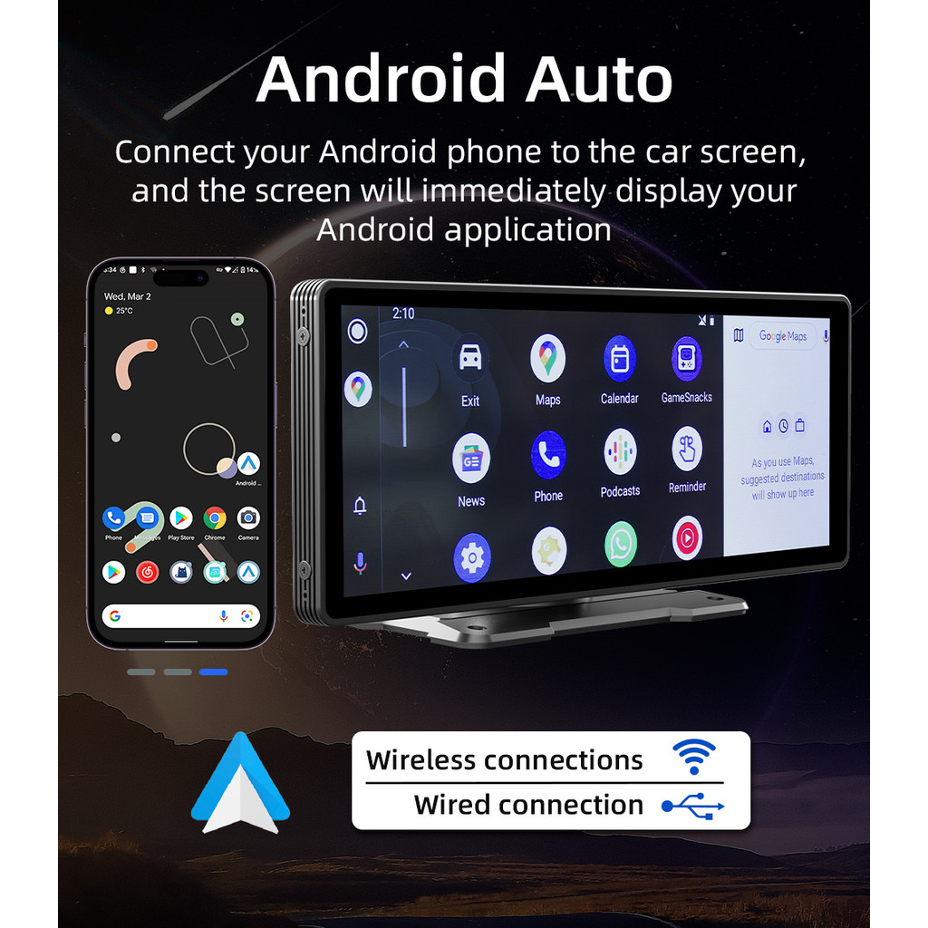 BQ 10.26'' Universal Portable ar Player arplay Android Auto Mirrorlink BT AUX Video Player Wireless